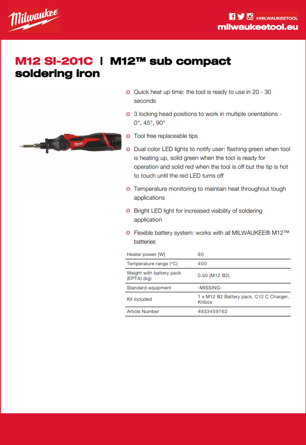 Milwaukee Soldering iron M12 OEM. Part 4933459762
