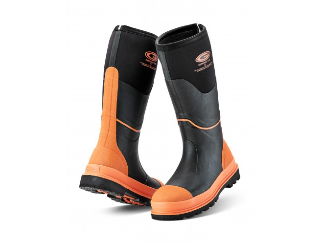 Grub's Ceramic Safety Wellington Boot - Orange/Black. Startin Tractors, grubs footwear