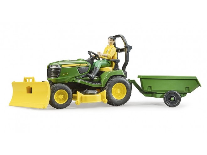 Bruder 621049 John Deere Lawn tractor toy / model. Bruder John Deere lawn tractor with trailer and gardener. OEM. Part No 621049.  Bruder John Deere toy. Bruder John Deere. Farm toys. Farming toys. Bruder 1:16 scale. John Deere 1:16 scale. John Deere tractor. online toy shop. Click & Collect. Bruder models