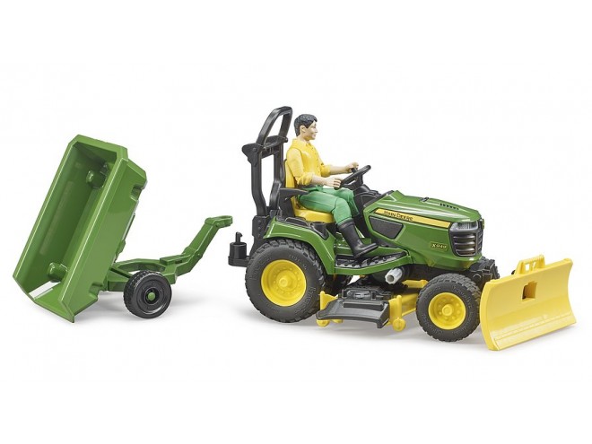 Bruder 621049 John Deere Lawn tractor toy / model. Bruder John Deere lawn tractor with trailer and gardener. OEM. Part No 621049.  Bruder John Deere toy. Bruder John Deere. Farm toys. Farming toys. Bruder 1:16 scale. John Deere 1:16 scale. John Deere tractor. online toy shop. Click & Collect. Bruder models