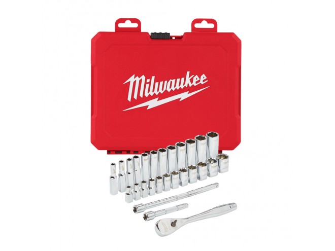 Metric ¼ Ratchet & Socket Set. OEM. Part No. 4932464943. Milwaukee Tools, power tools, PPE. Milwaukee hand tolls. Milwaukee products. Click & Collect. Startin Tractors stockist.