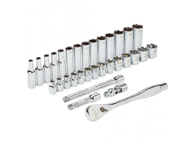 ⅜" Drive 32 pc Ratchets + Socket Set Metric. OEM. Part No. 4932464945. Milwaukee tools, Milwaukee hand tools. power tools. Milwaukee products. Milwaukee PPE. Milwaukee ratchets and socket sets. Startin Tractors. Click and collect. Milwaukee stockist.