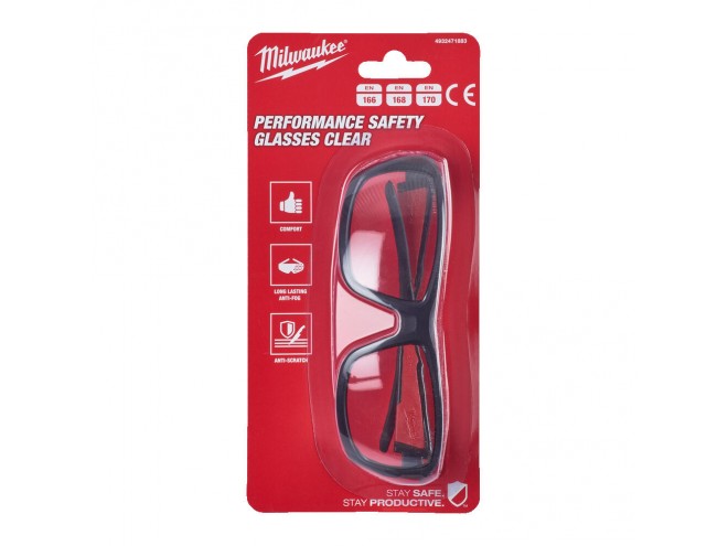 Performance Safety Glasses Clear. OEM. Part No. 4932471883. Milwaukee hand tools, power tools, Milwaukee PPE. Milwaukee safety glasses. Milwaukee products. Milwaukee dealer Startin Tractors. Click and collect.