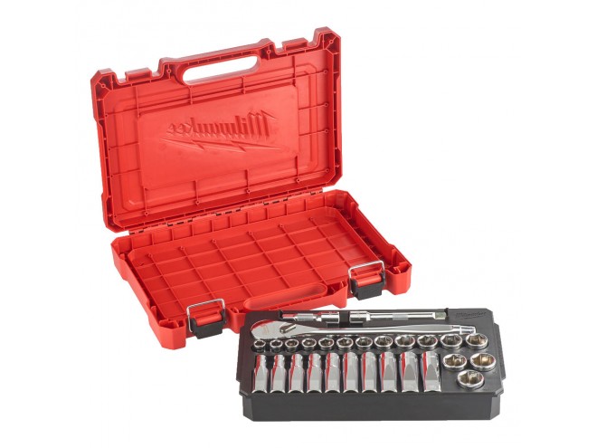 ½" Metric Ratchet + Socket Set. OEM. Part No. 4932471864. Milwaukee Tools. Milwaukee hand tools, power tools, PPE. Milwaukee ratchet and socket set. Milwaukee products. Milwaukee range. Startin Tractors local Milwaukee dealer / stockist. Click & Collect