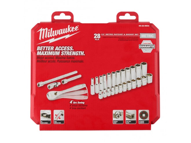 Metric ¼ Ratchet & Socket Set. OEM. Part No. 4932464943. Milwaukee Tools, power tools, PPE. Milwaukee hand tolls. Milwaukee products. Click & Collect. Startin Tractors stockist.