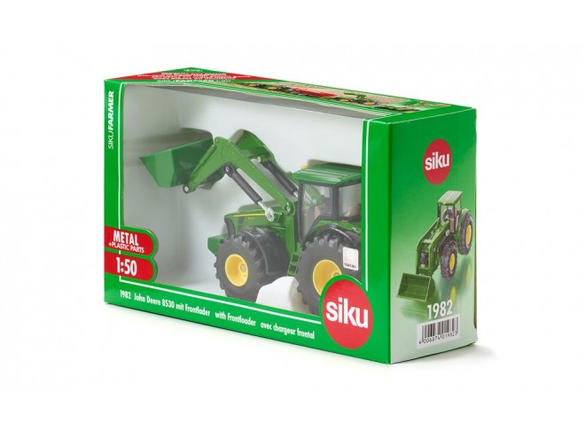 Siku John Deere with front loader. OEM. Part No 036523. Siku scale model.  1:32 scale Siku. Farming toys. Siku farming. Scale toys. John Deere Tractor. Online toy shop. Click & collect. John Deere scale farming. Siku John Deere toy.