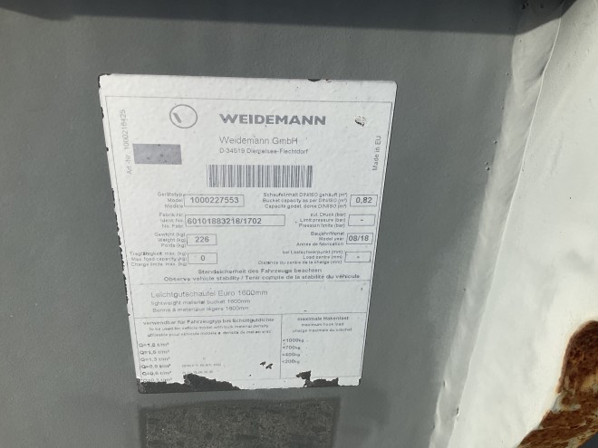 Weidemann 1.600 mm bucket euro 8 brackets