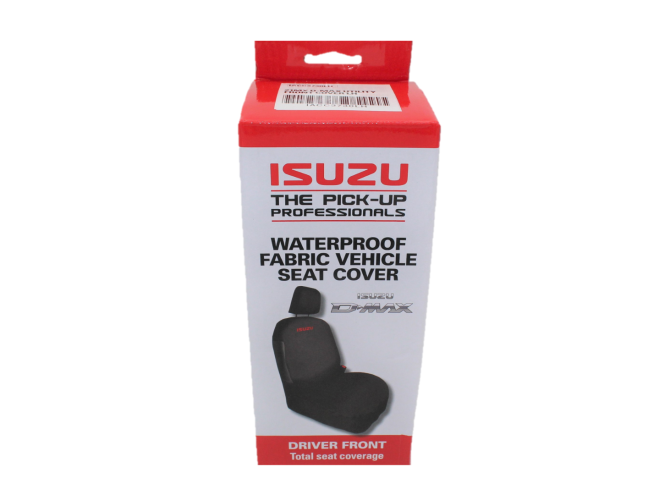 Genuine Isuzu seat cover Driver Front. Waterproof fabric vehicle seat cover. Left hand side. OEM. Part No. IACC9790LH. Isuzu accessories. Dmax accessories. Genuine Isuzu parts. Startin Tractors. Online Isuzu shop. click & collect.