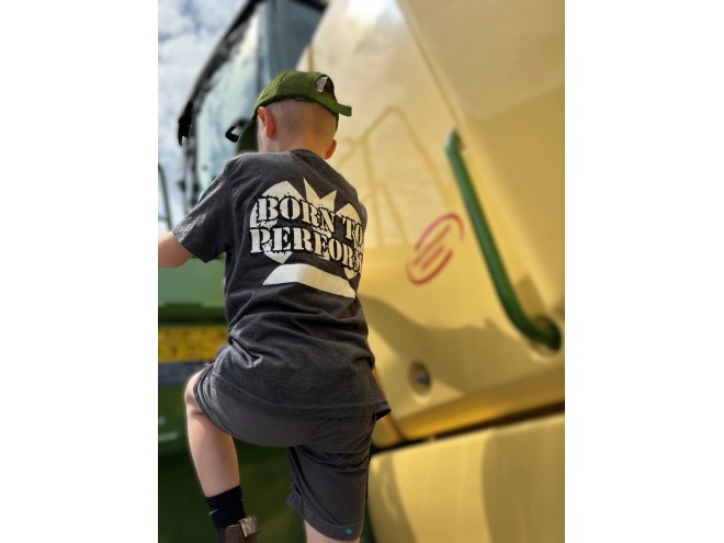Krone Born to Perform T-Shirt, Krone Dealer, High quality, dark grey T-Shirt is available in various children's sizes, child's t-shirt, agri-wear, Genuine Krone merchandise, Krone Fan shop, UK postage, click & collect, Startin Tractors