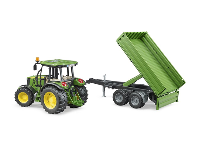 Bruder John Deere 5115M Tractor with Tipping Trailer. OEM. Part No 021085. Bruder Toys. Bruder 1:16 scale. John Deere toy. John Deere tractor. Farming toys. Children's toy. John Deere replica, Scale model. Click & collect. Online toys. Fast delivery. John Deere tractors. Startin Tractors.