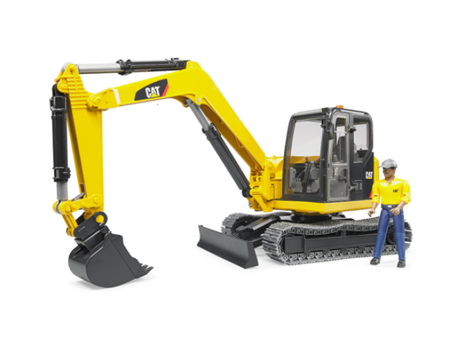 Bruder Cat® Mini excavator with worker. OEM. Part No 024666. 1:16 scale toy. 1:16 scale Bruder toy. Cat toy. Mini diger. online shop. Farming toys. Construction toys. Bruder Cat toy model. click & collect. next day delivery, christmas toy, construction toy, Bruder, Startin Tractors.