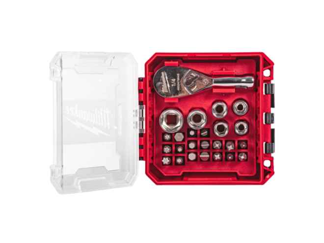 &frac14;" 25 pcs Drive Compact Ratchet Set Milwaukee 4932499470, Milwaukee Tools, Milwaukee Accessories, ratchet set, Milwaukee Dealer, UK delivery,  PACKOUT compatible, Startin Tractors