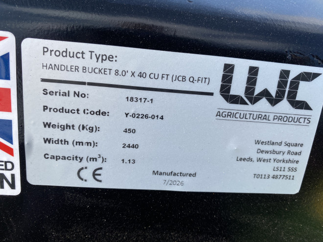 LWC 8' Handling Bucket for JCB Q Fit 40cu ft