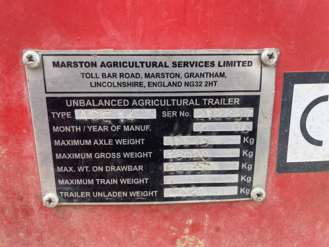 AS Marston 14 ton Grain Trailer with Hydraulic rear Door